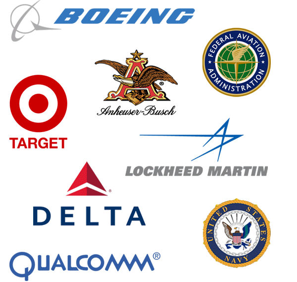Customers: Boeing, Target, Anheuser-Busch, FAA, Lockheed Martin, Delta Airlines, Qualcomm, US Navy